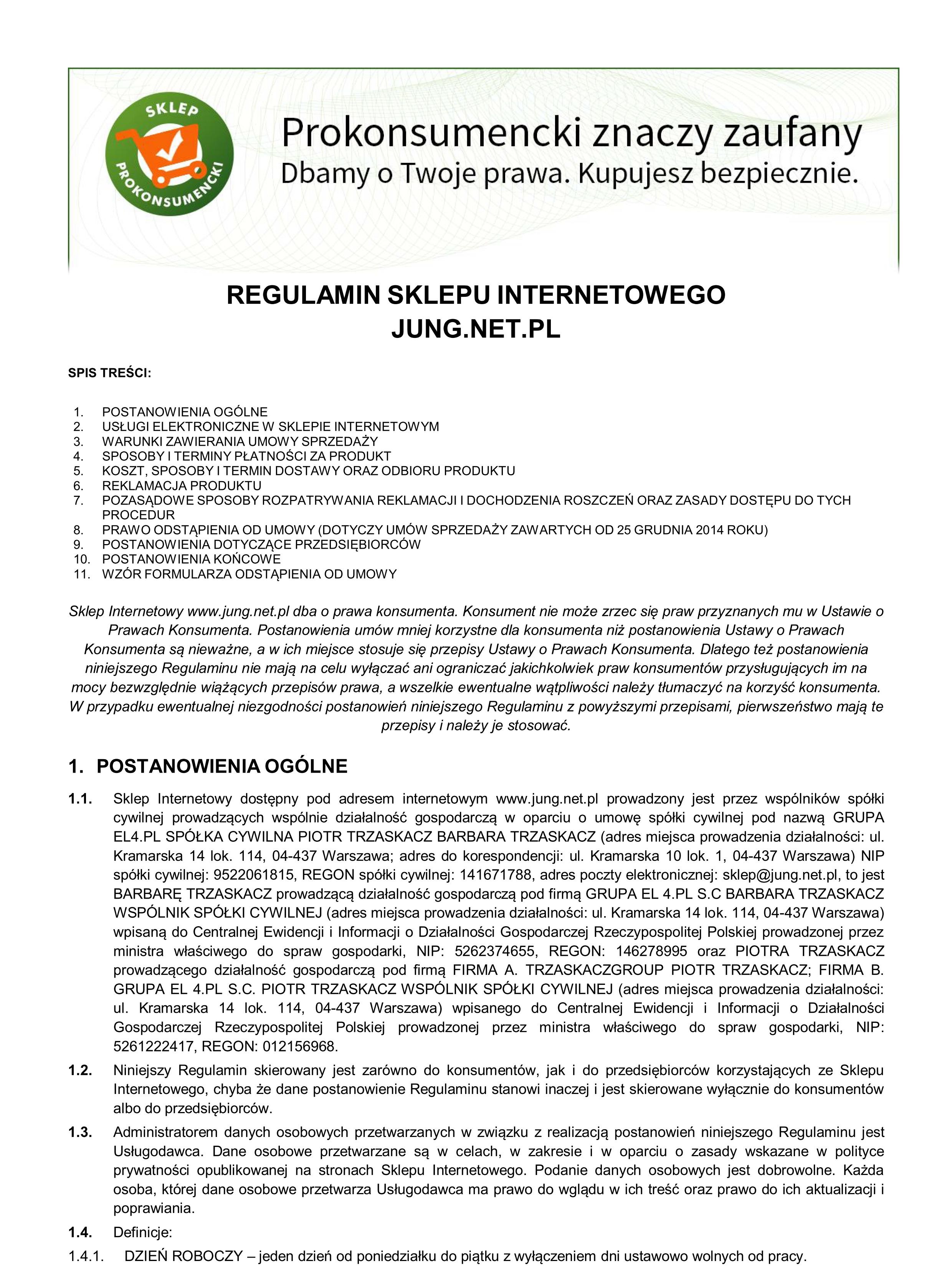 Regulamin sklepu jung.net.pl - Strona 1